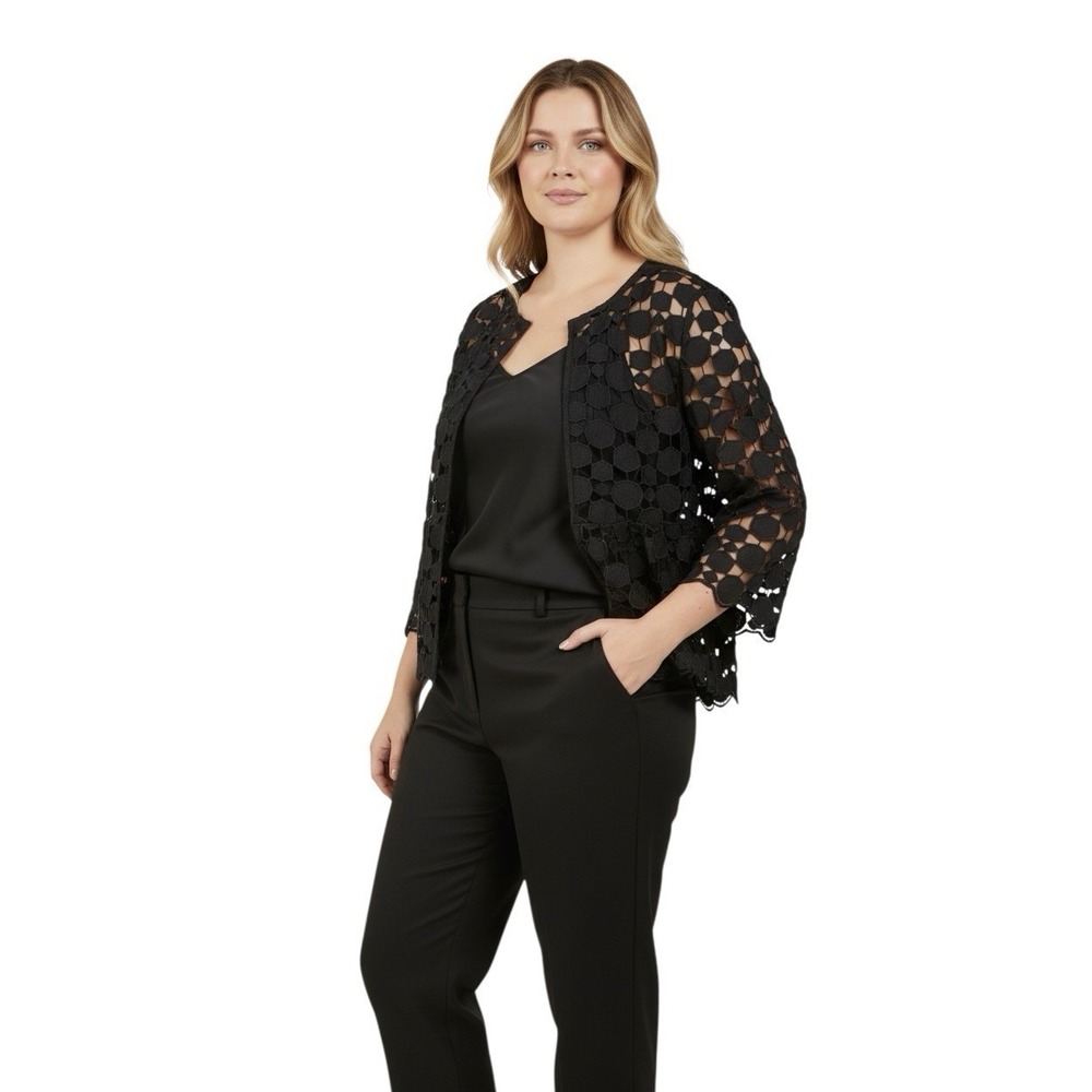 Why Black Lace Bell Sleeve Zip Front Jacket Topper Size M Whimsigoth Artsy